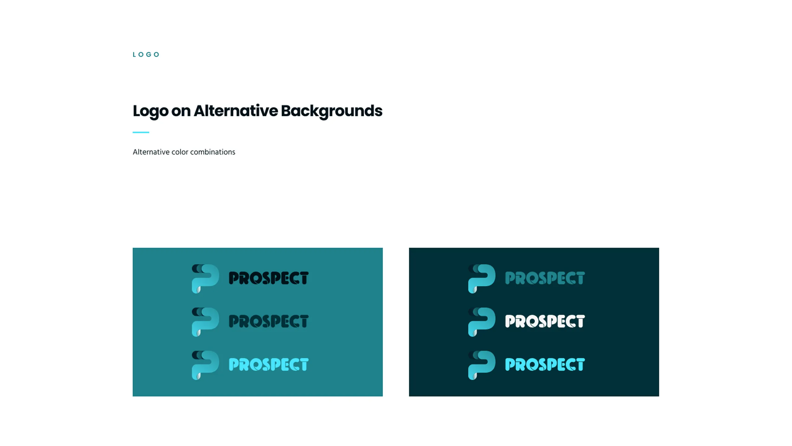 Prospect Sports, brand guidelines, the Prospect logo on alternative brand color backgrounds