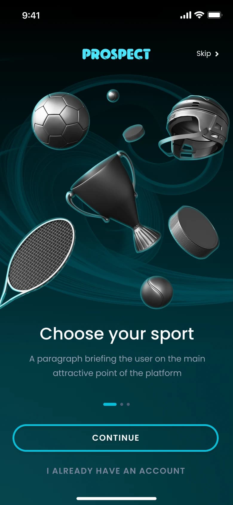 Onboarding screen asking the user to choose their sport