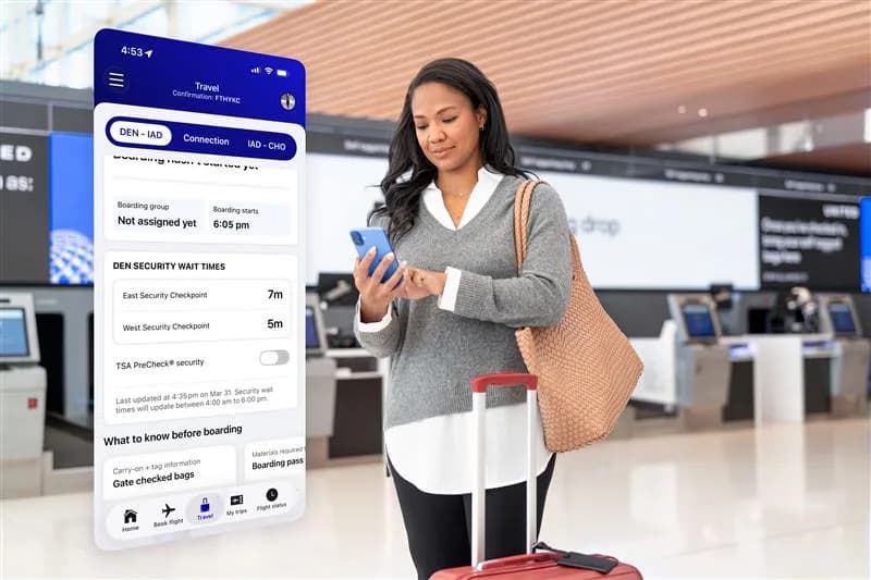 A traveler checking DEN security wait times in the United app