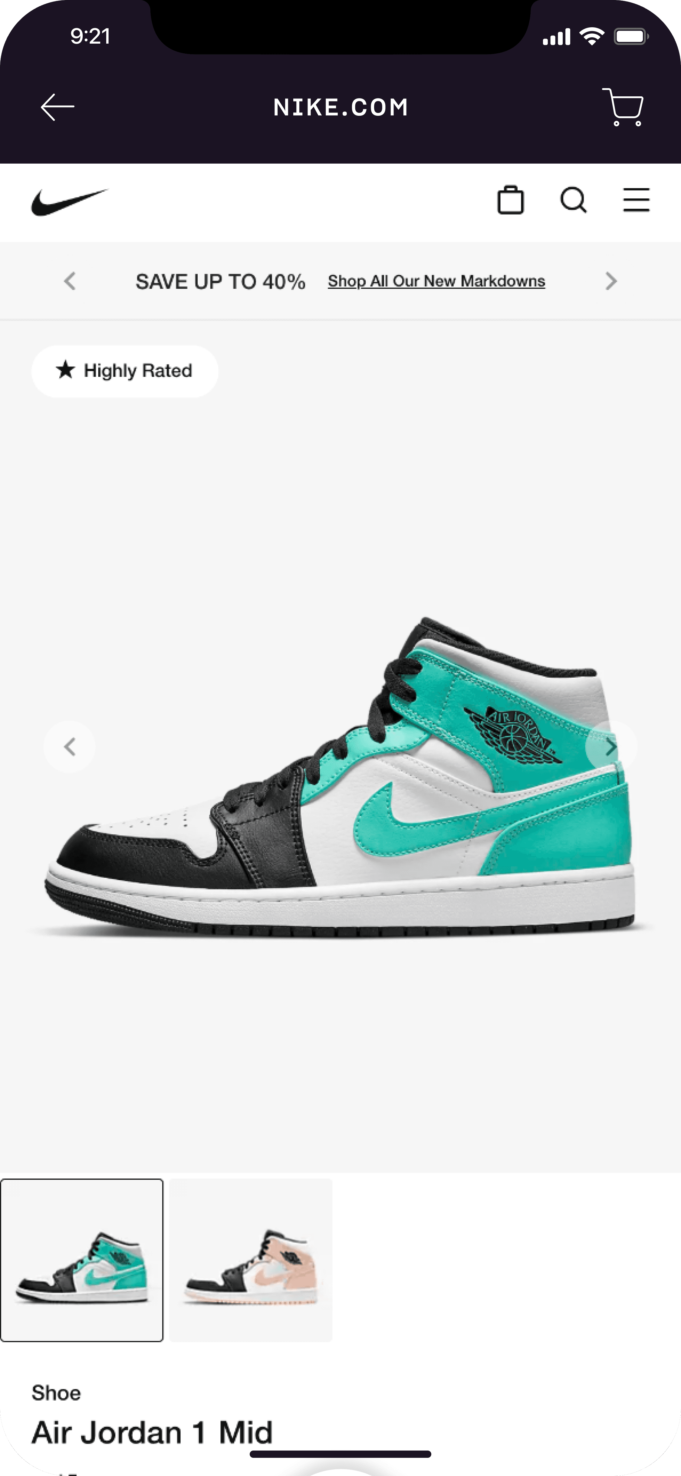 Nike.com product page for an Air Jordan 1 Mid shoe
